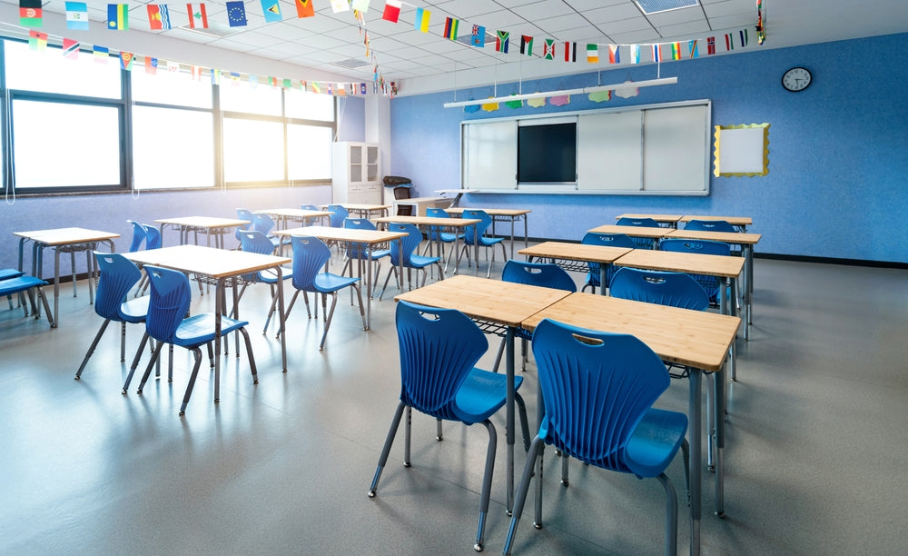 An empty classroom.
