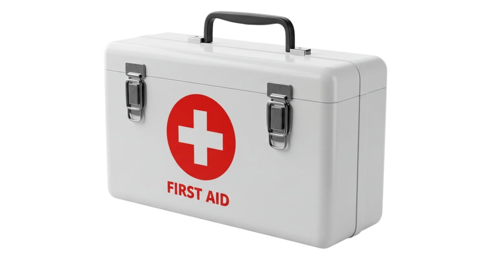 White first aid kit with red cross symbol isolated on white background